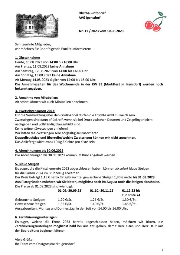 Obstbau-Infobrief AVG Igensdorf Nr. 11/2023