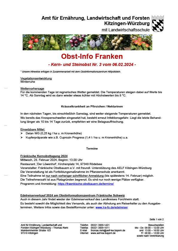 Obstbau-Infobrief Kern- und Steinobst Nr. 03/2024