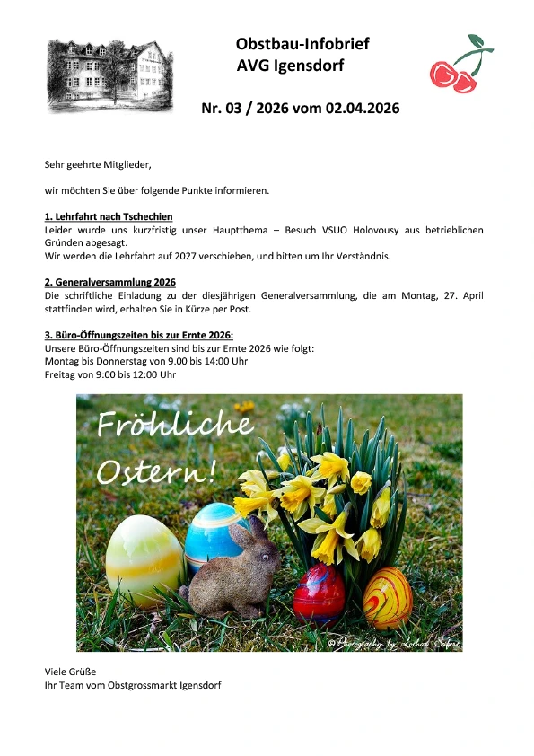 Obstbau-Infobrief AVG Igensdorf Nr. 3/2026