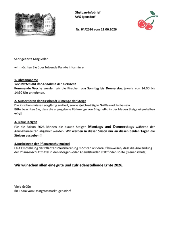Obstbau-Infobrief AVG Igensdorf Nr. 4/2026