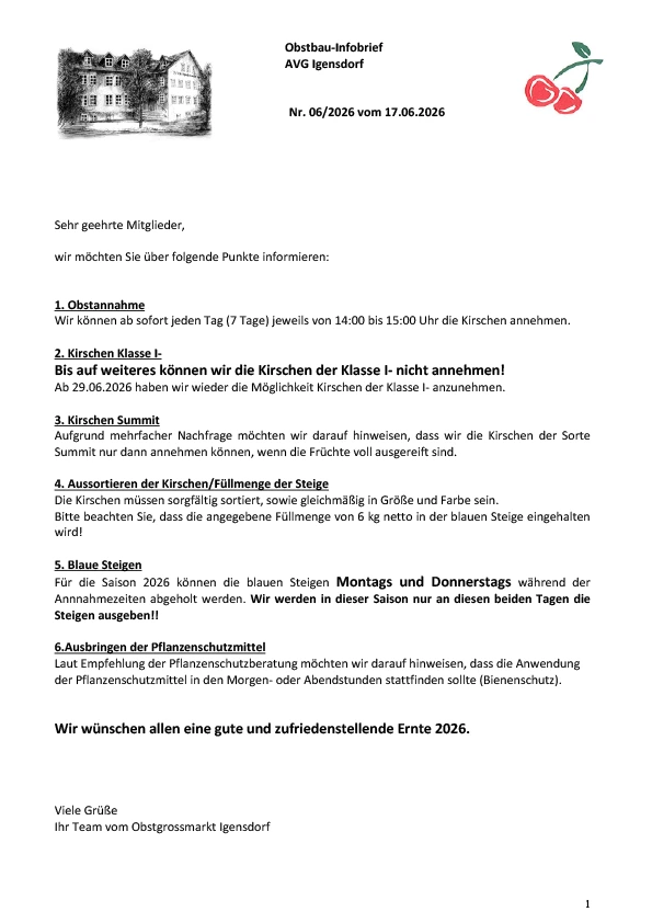 Obstbau-Infobrief AVG Igensdorf Nr. 6/2026