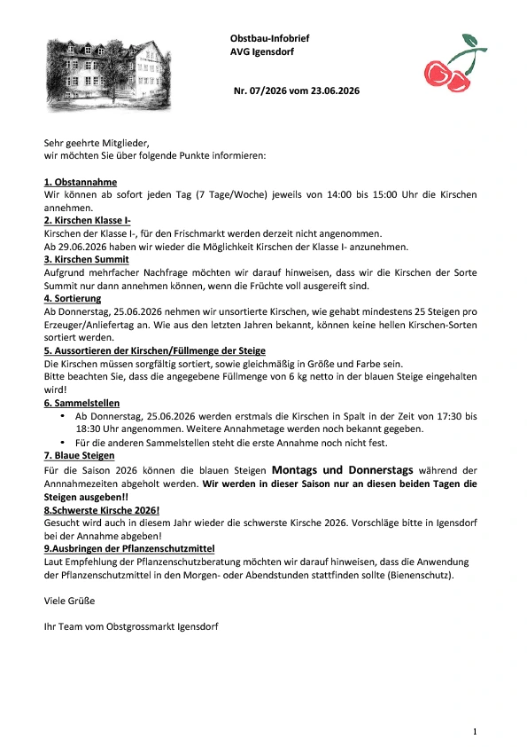 Obstbau-Infobrief AVG Igensdorf Nr. 7/2026