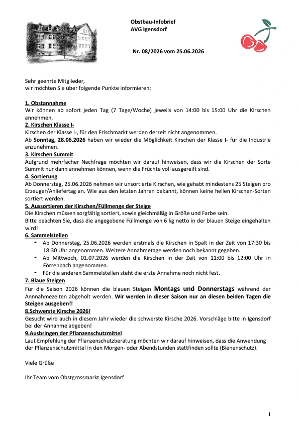 Obstbau-Infobrief AVG Igensdorf Nr. 8/2026