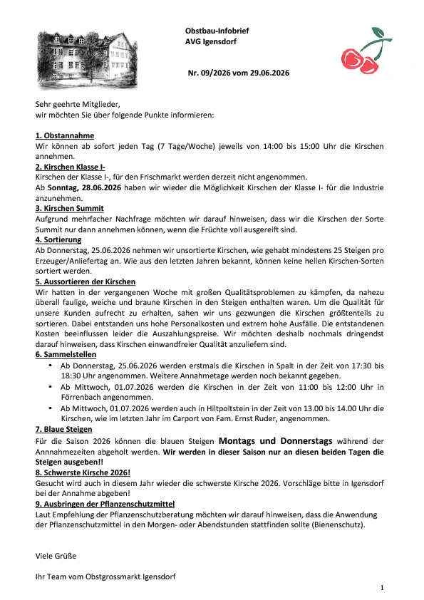 Obstbau-Infobrief AVG Igensdorf Nr. 9/2026