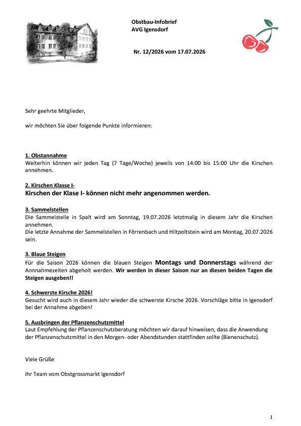 Obstbau-Infobrief AVG Igensdorf Nr. 12/2026