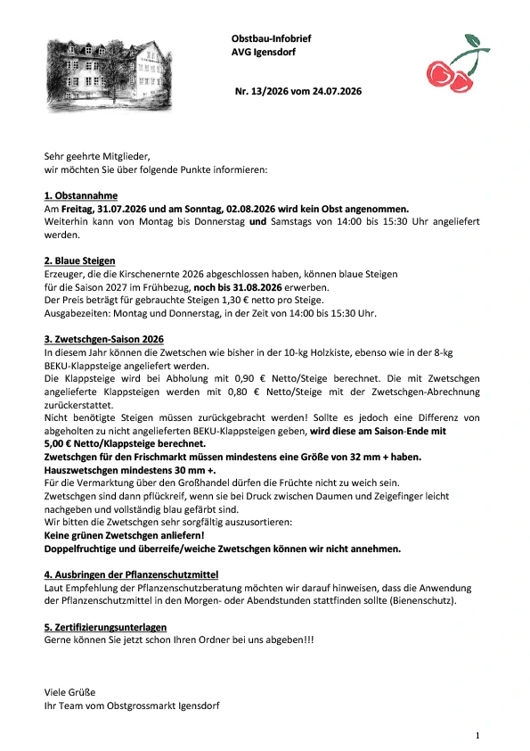 Obstbau-Infobrief AVG Igensdorf Nr. 13/2026