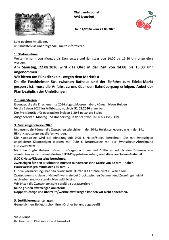 Obstbau-Infobrief AVG Igensdorf Nr. 14/2026