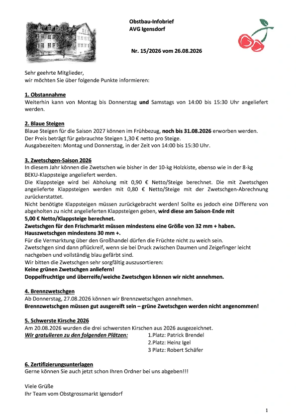 Obstbau-Infobrief AVG Igensdorf Nr. 15/2026