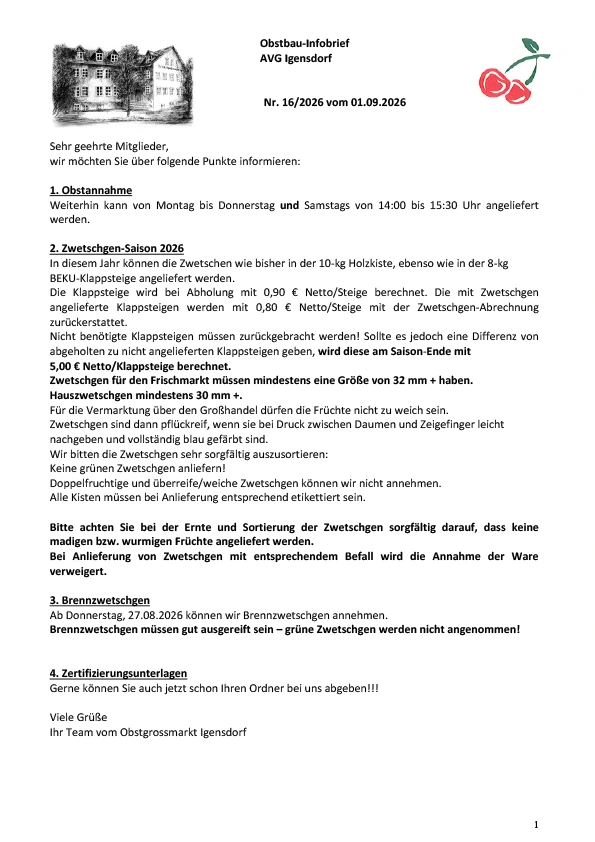 Obstbau-Infobrief AVG Igensdorf Nr. 16/2026
